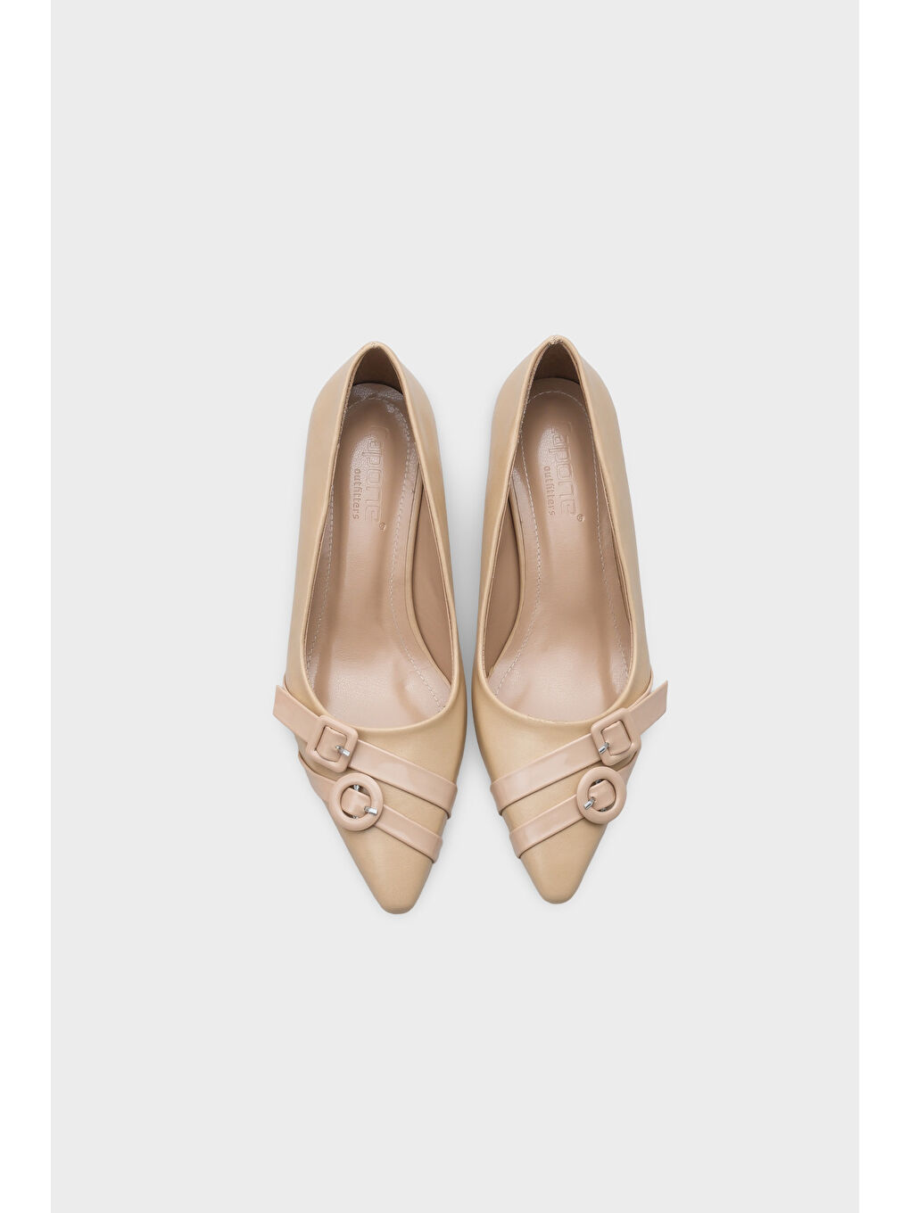 Bej Mirabel Sivri Burunlu Tokalı Orta Topuklu Kadın Ayakkabı-5