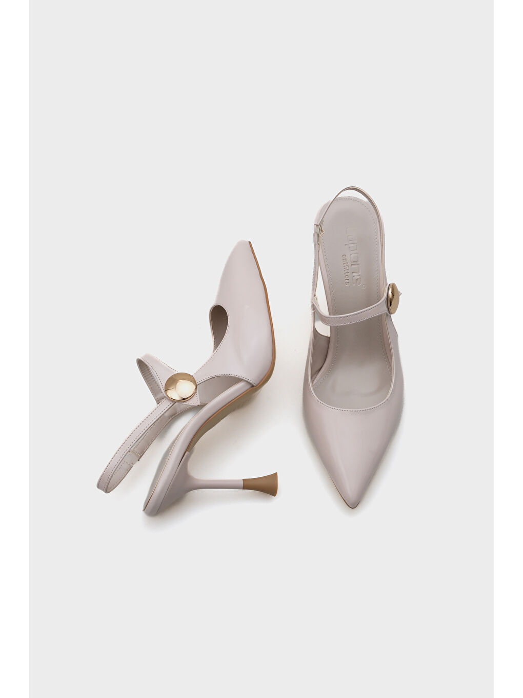 Bej Holly Sivri Burunlu Orta Topuklu Arkası Bantlı Kadın Topuklu Ayakkabı-5