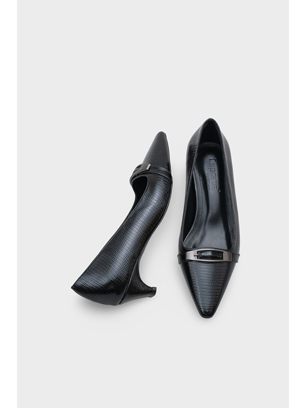 Siyah Jodi Metal Aksesuarlı Kısa Topuklu Kadın Ayakkabı-4