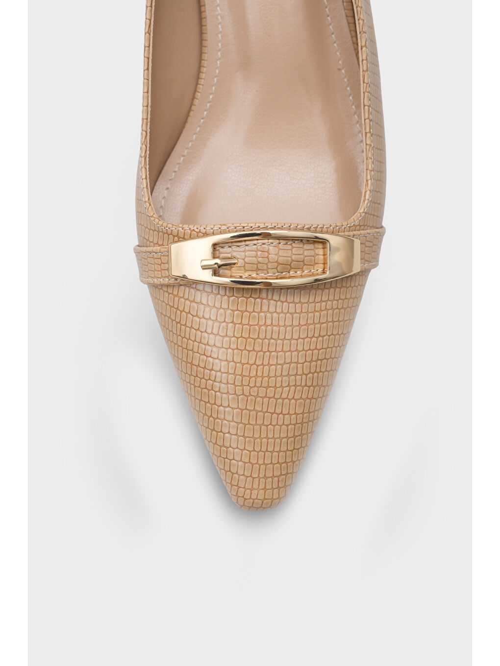 Bej Jodi Metal Aksesuarlı Kısa Topuklu Kadın Ayakkabı-2