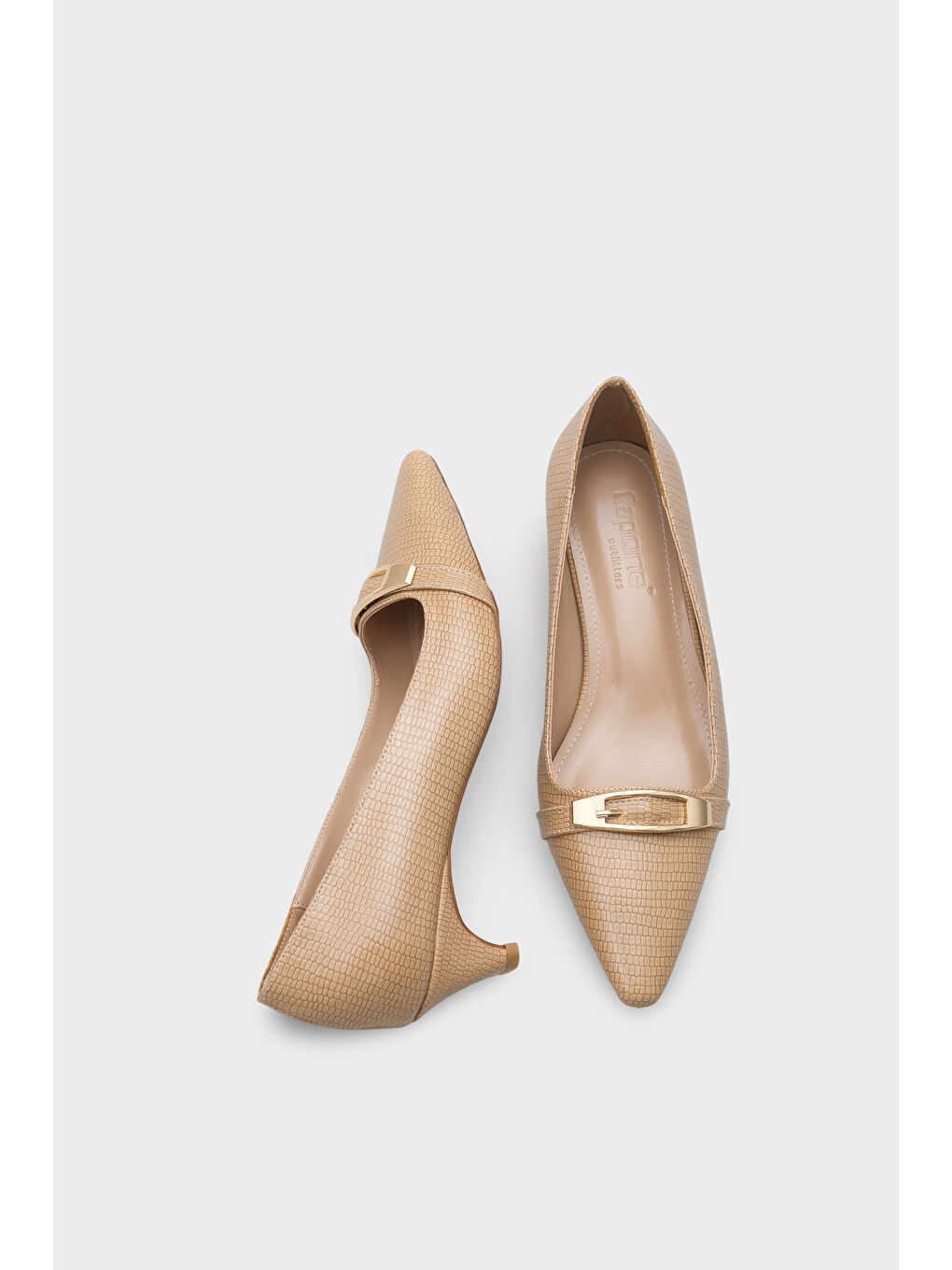 Bej Jodi Metal Aksesuarlı Kısa Topuklu Kadın Ayakkabı-4