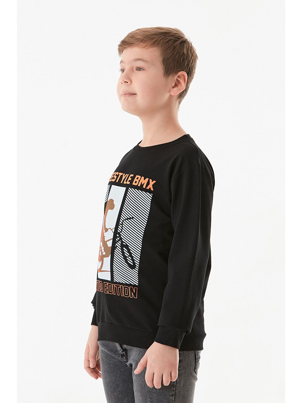 Siyah Freestyle Baskılı Bisiklet Yaka Erkek Çocuk Sweatshirt-2