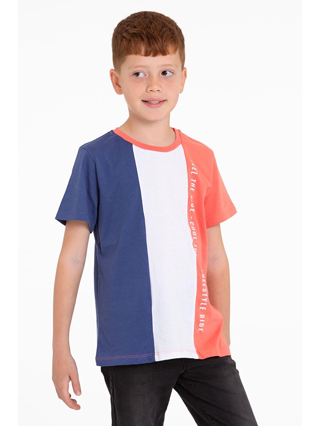 İndigo Bisiklet Yaka Kısa Kol Çift Renkli Indigo Renk Erkek Çocuk Tshirt