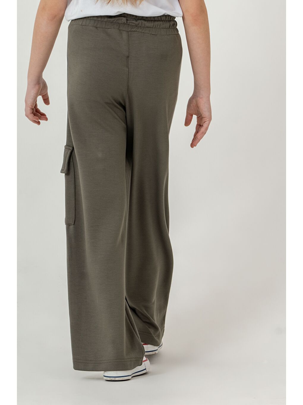 Haki Kargo Cepli Cep Kapağı Sporty & Chic Nakışlı Yanlar Biye Şeritli Kız Çocuk Eşofman Altı-5