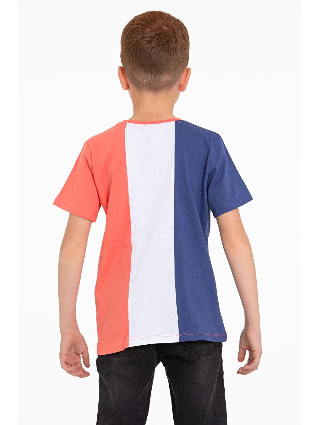 İndigo Bisiklet Yaka Kısa Kol Çift Renkli Indigo Renk Erkek Çocuk Tshirt-2