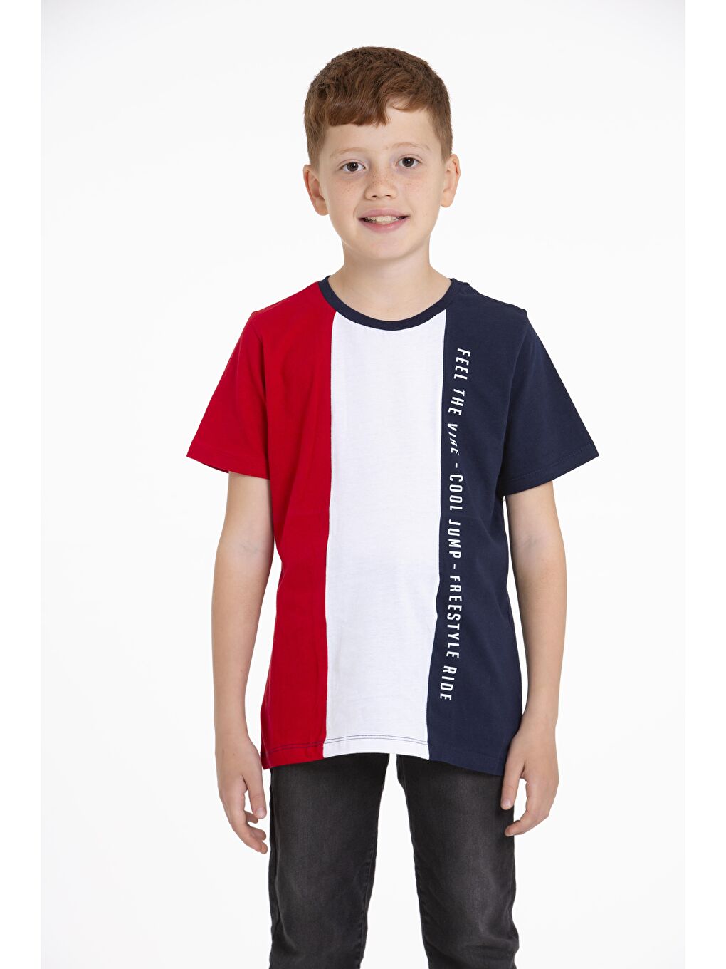 Bisiklet Yaka Kısa Kol Çift Renkli Lacivert Renk Erkek Çocuk Tshirt