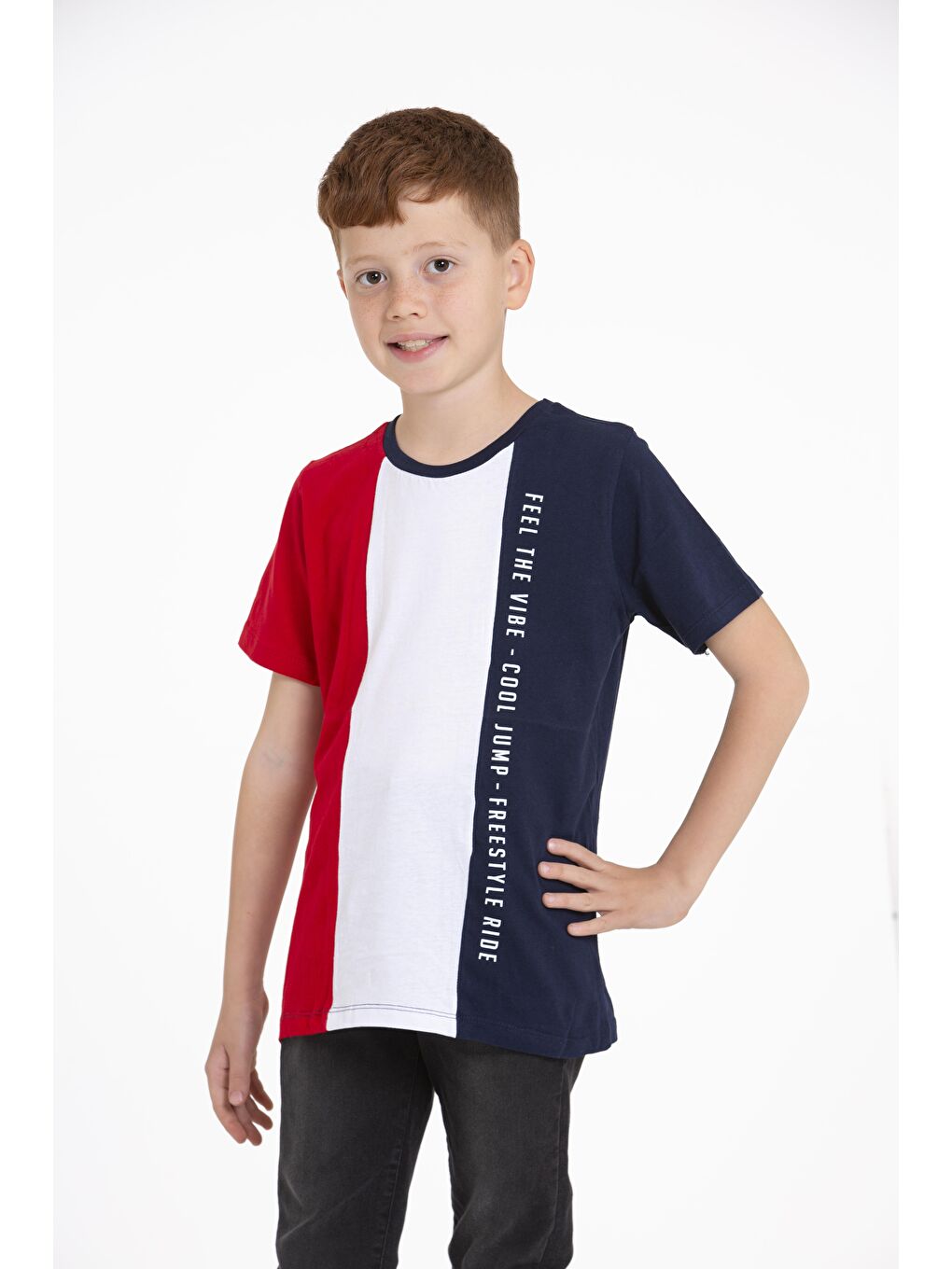 Bisiklet Yaka Kısa Kol Çift Renkli Lacivert Renk Erkek Çocuk Tshirt-1