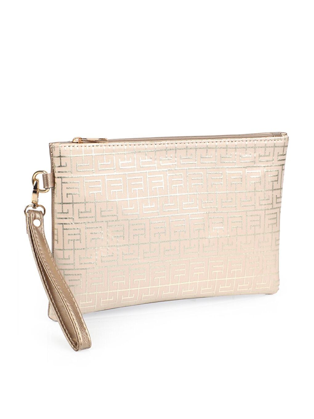 Capone Outfitters Nude Saten Labirent Desenli Paris Kadın Clutch Çanta