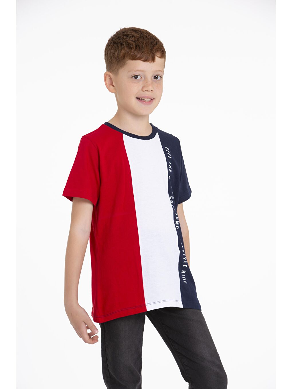 Bisiklet Yaka Kısa Kol Çift Renkli Lacivert Renk Erkek Çocuk Tshirt-2