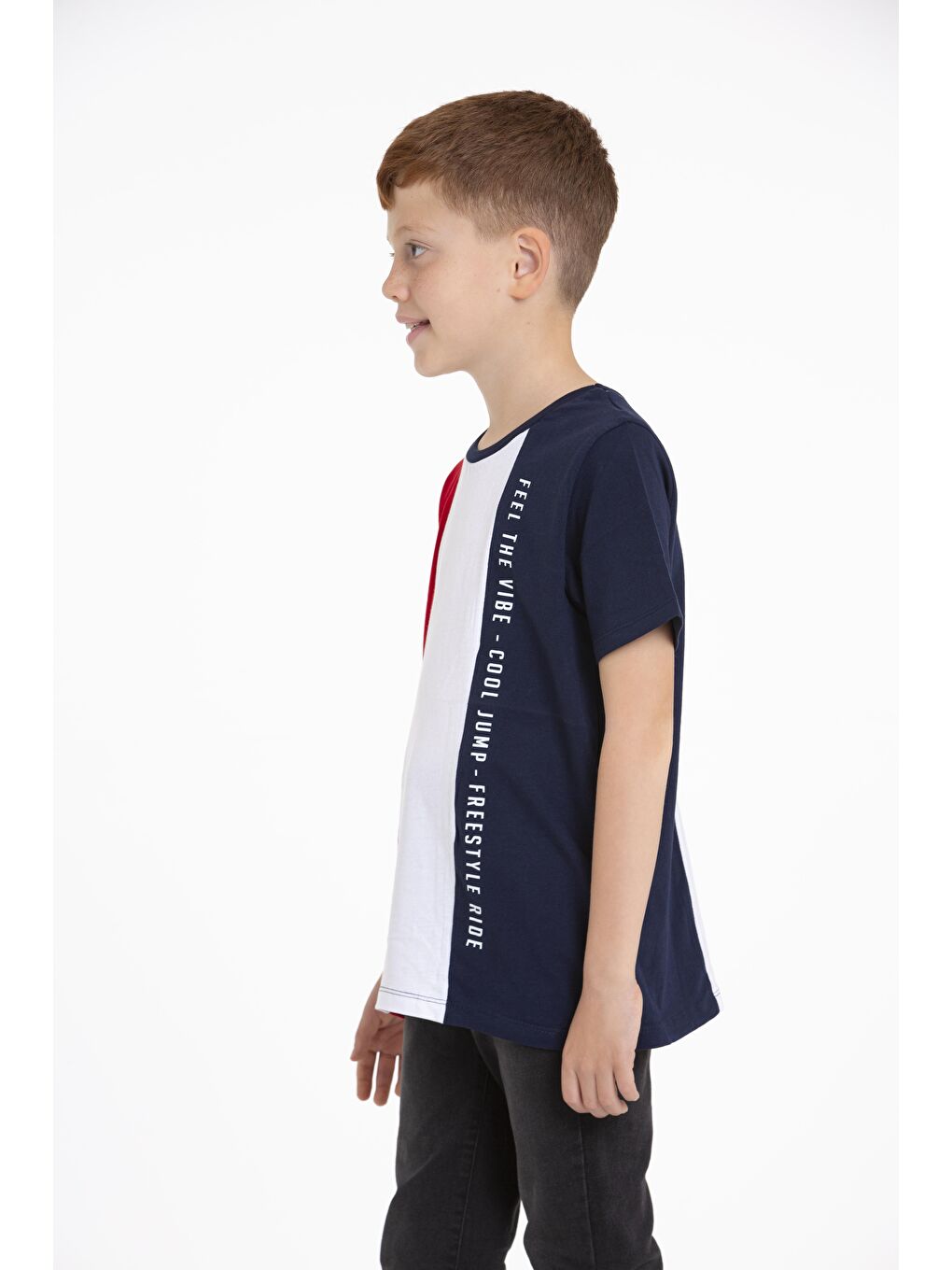 Bisiklet Yaka Kısa Kol Çift Renkli Lacivert Renk Erkek Çocuk Tshirt-3