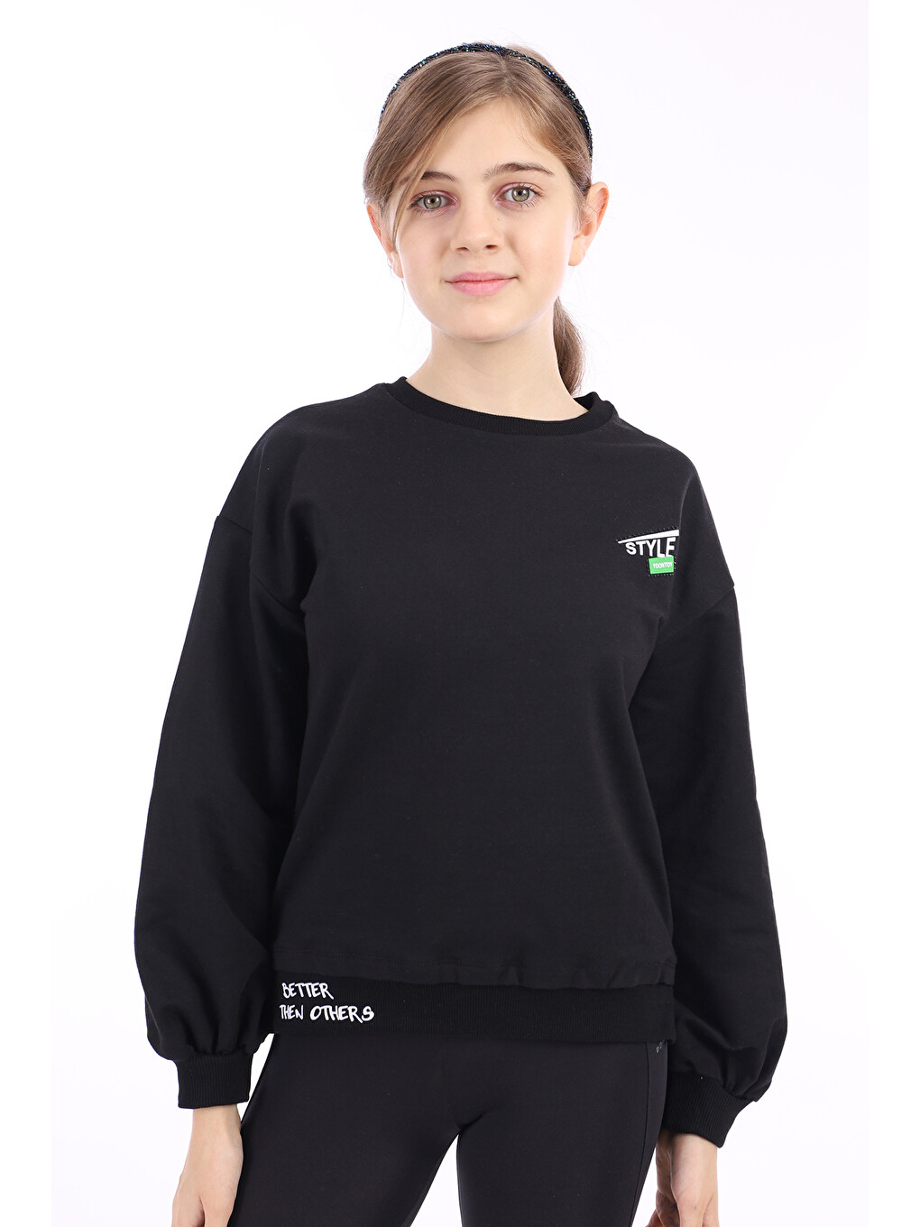 Siyah Kız Çocuk Baskılı Sweatshirt