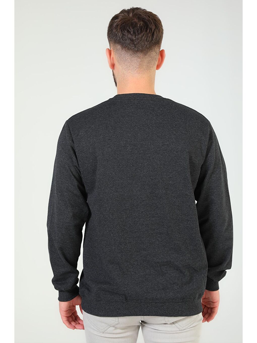 Antrasit Erkek Bisiklet Yaka Baskılı Sweatshirt-7