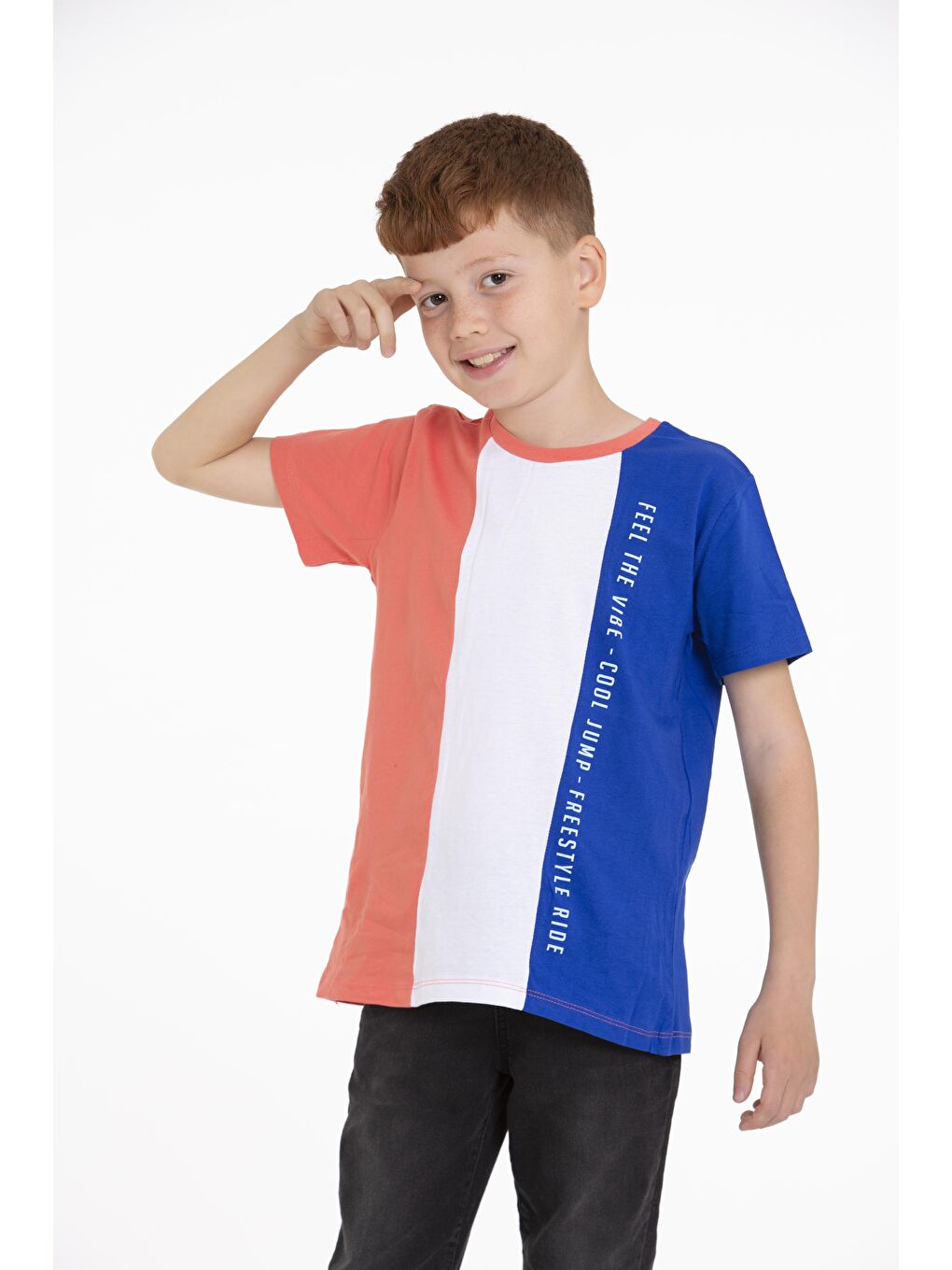 Mavi Bisiklet Yaka Kısa Kol Çift Renkli Saks Renk Erkek Çocuk Tshirt