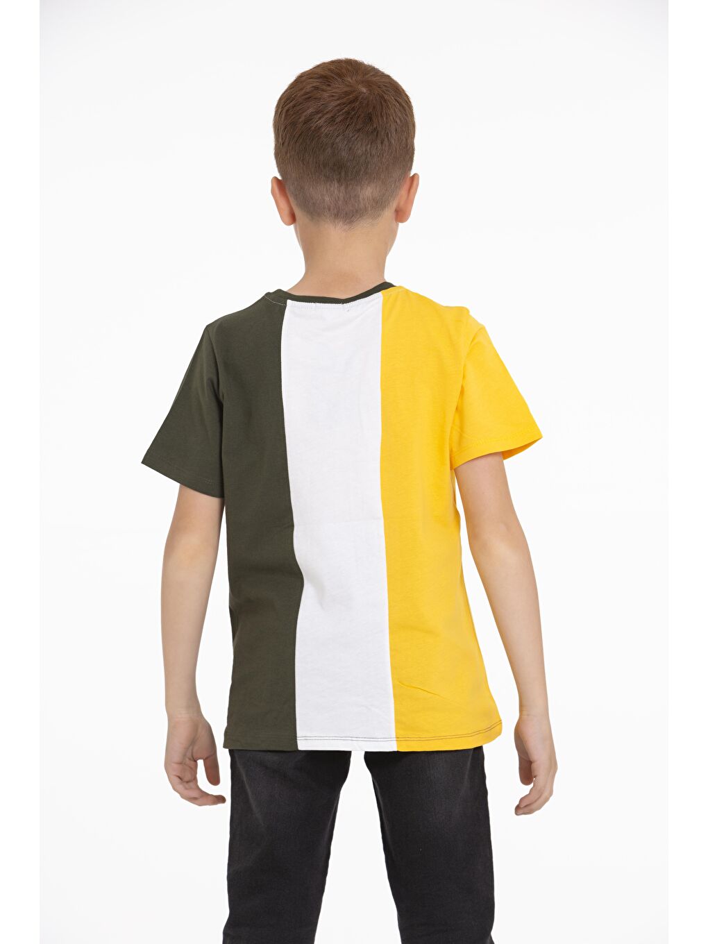 Bisiklet Yaka Kısa Kol Çift Renkli Haki Renk Erkek Çocuk Tshirt-4