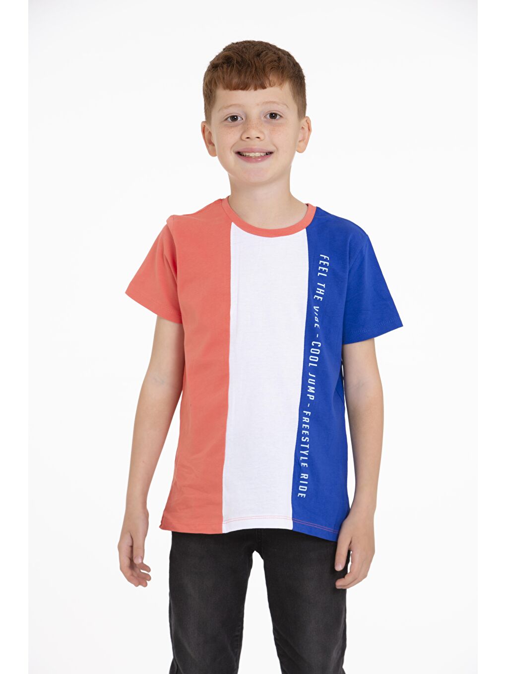 Mavi Bisiklet Yaka Kısa Kol Çift Renkli Saks Renk Erkek Çocuk Tshirt-1