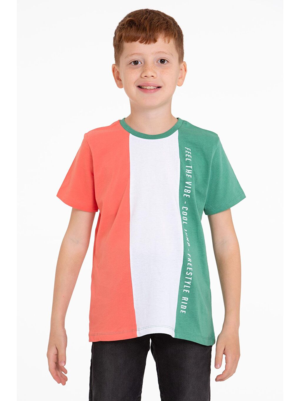 Bisiklet Yaka Kısa Kol Çift Renkli Çağla Yeşil Renk Erkek Çocuk Tshirt-1