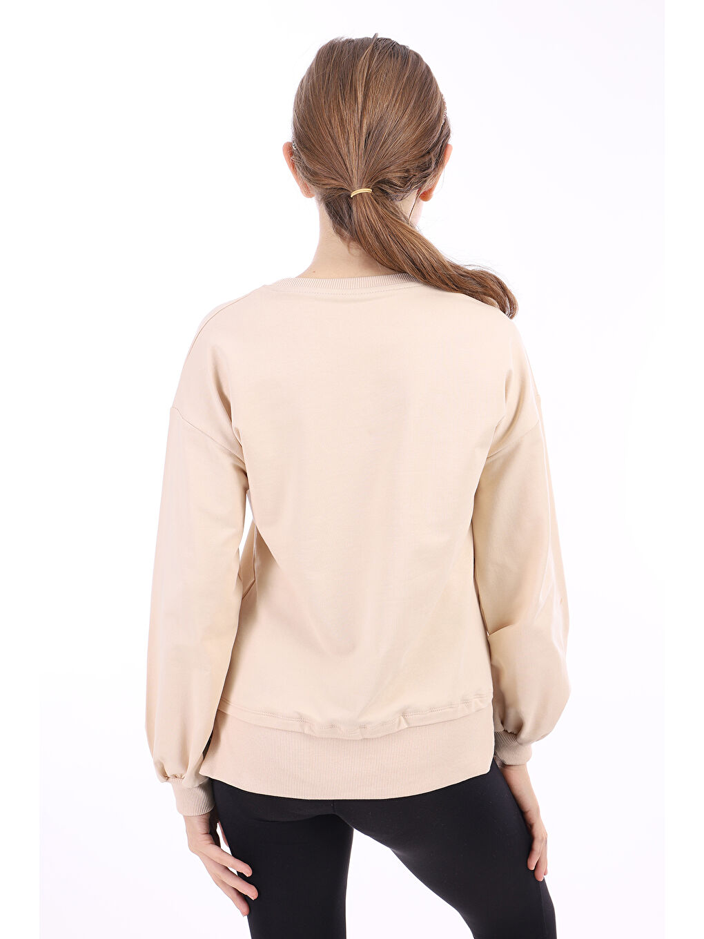 Bej Kız Çocuk Baskılı Sweatshirt-1