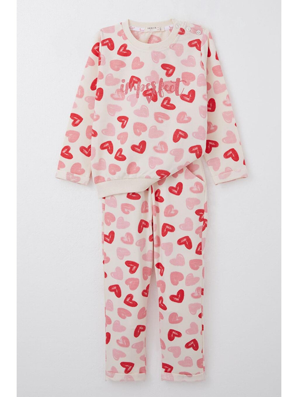 Ekru Kız Bebek Eşofman Takım Kalp Rüyası Pantolonu Fiyonklu Krem (9 Ay-3 Yaş)