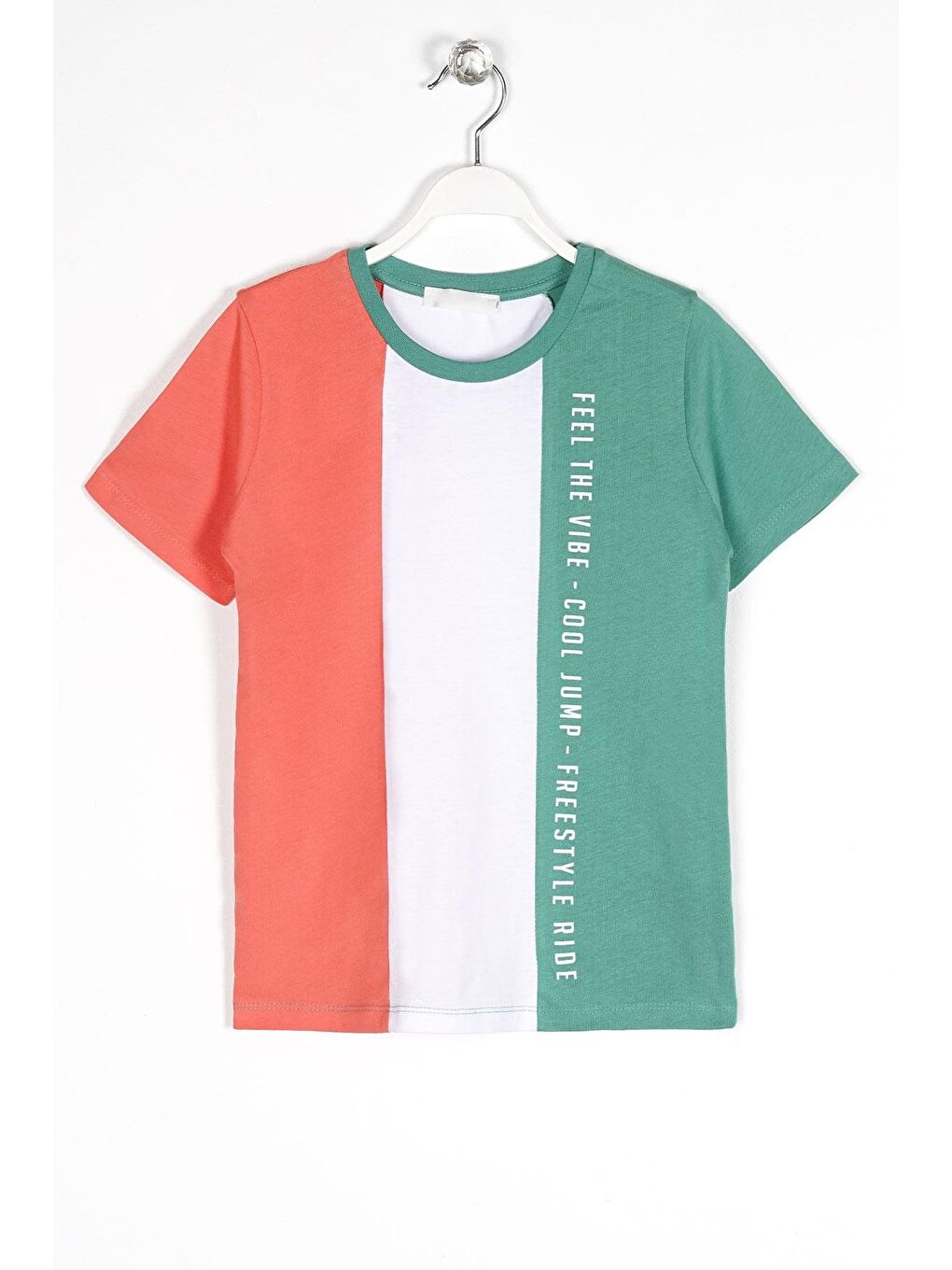 Bisiklet Yaka Kısa Kol Çift Renkli Çağla Yeşil Renk Erkek Çocuk Tshirt-2