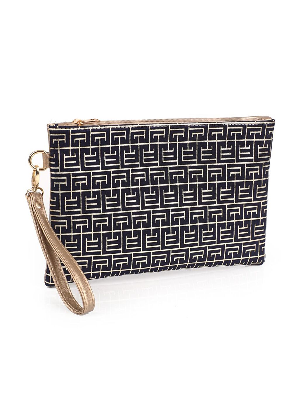 Capone Outfitters Lacivert Saten Labirent Desenli Paris Kadın Clutch Çanta