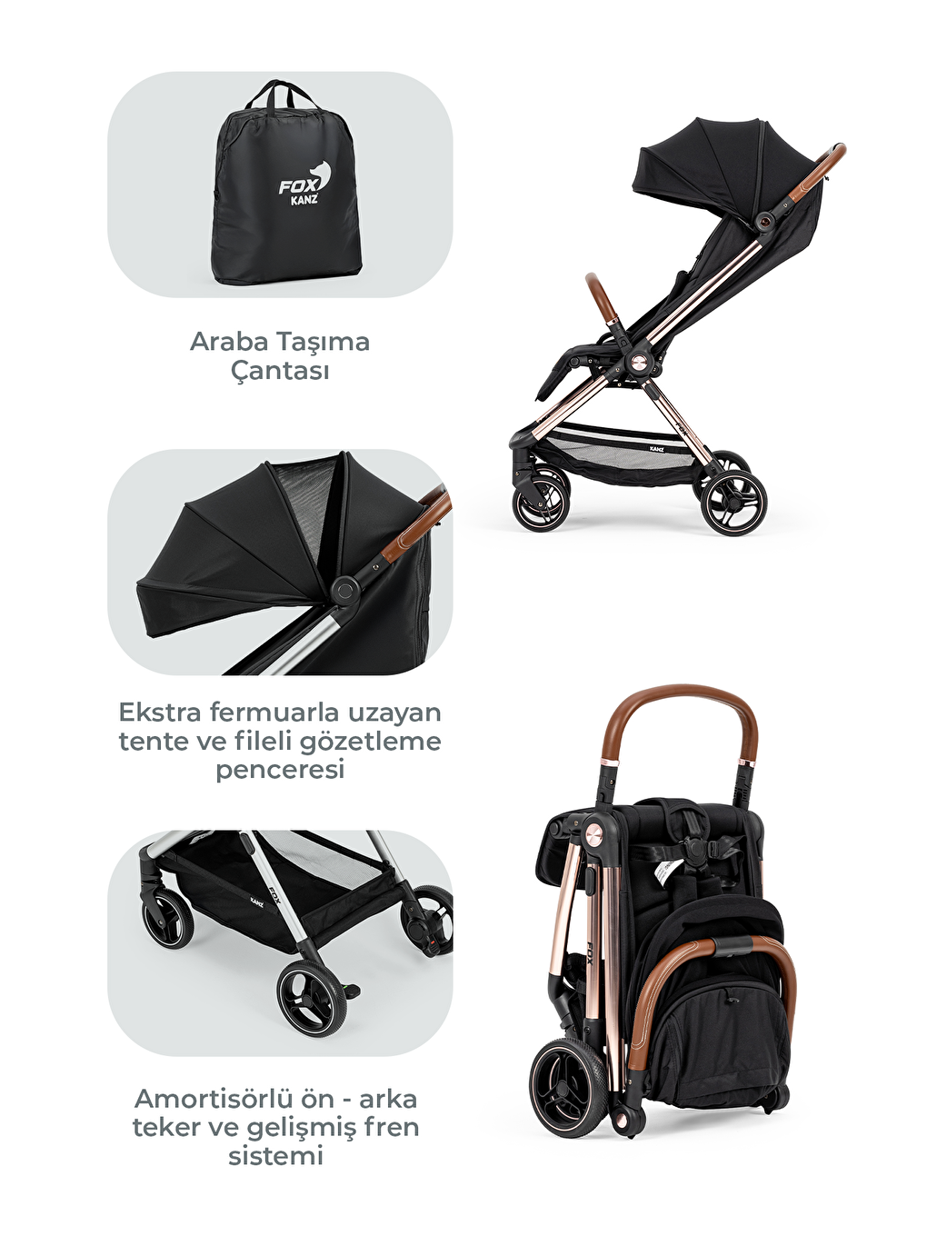Fox Kabin Boy Bebek Arabası Siyah-1