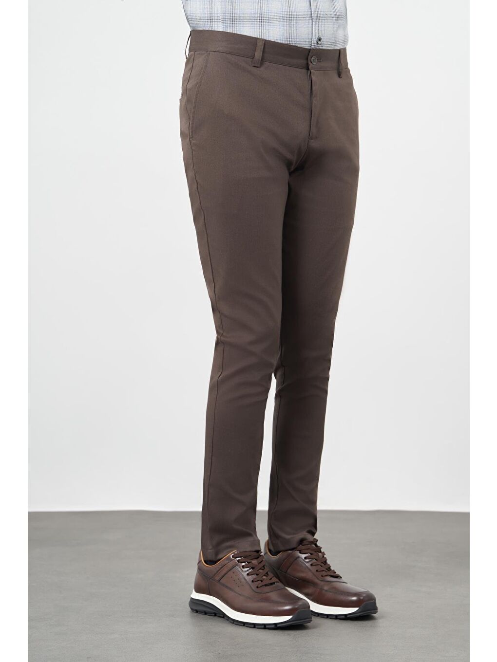 Kahverengi Koyu Camel Pamuklu Yandan Cepli Casual Slim Fit Chino Pantolon 1003245163