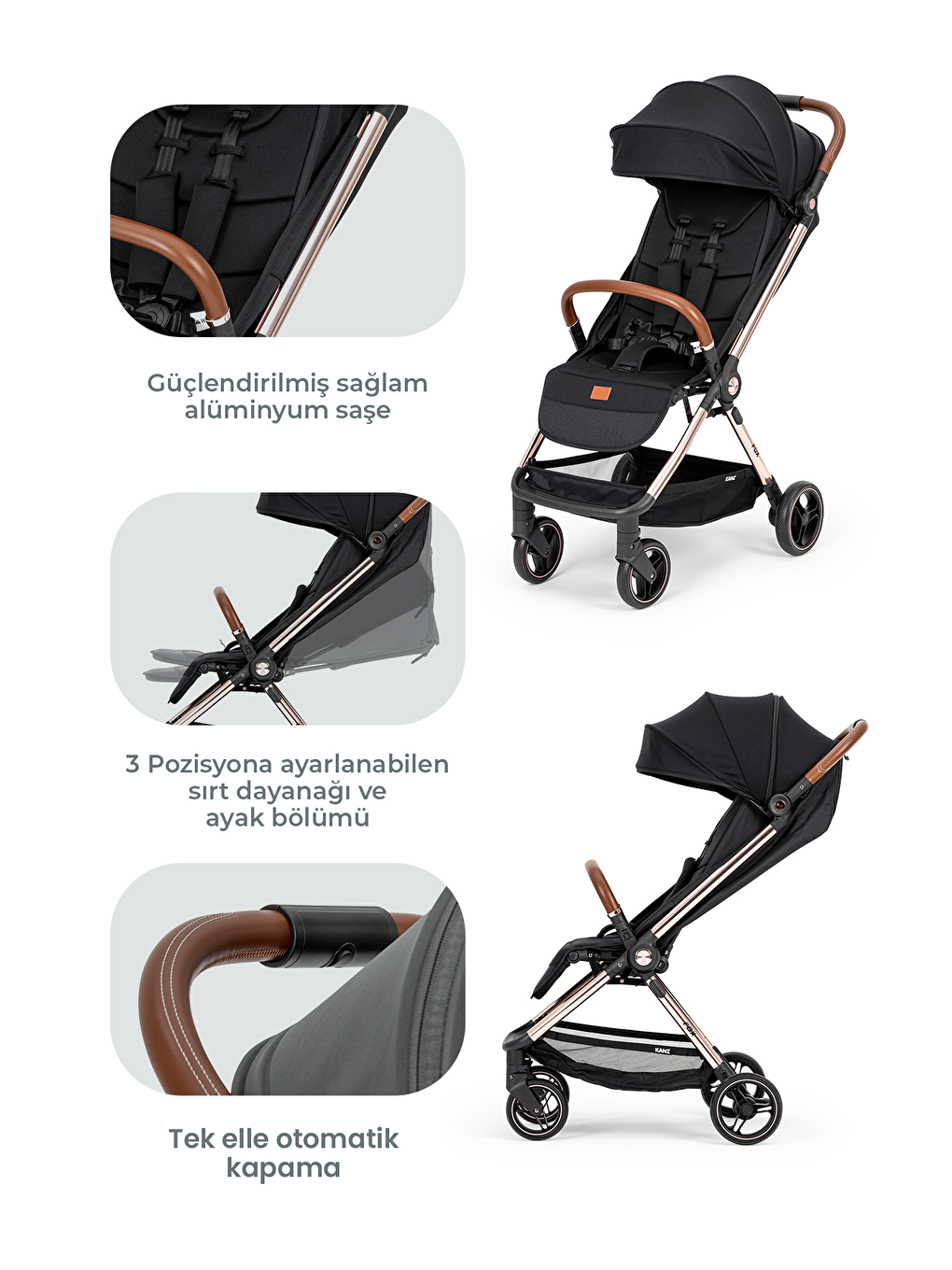 Fox Kabin Boy Bebek Arabası Siyah-2