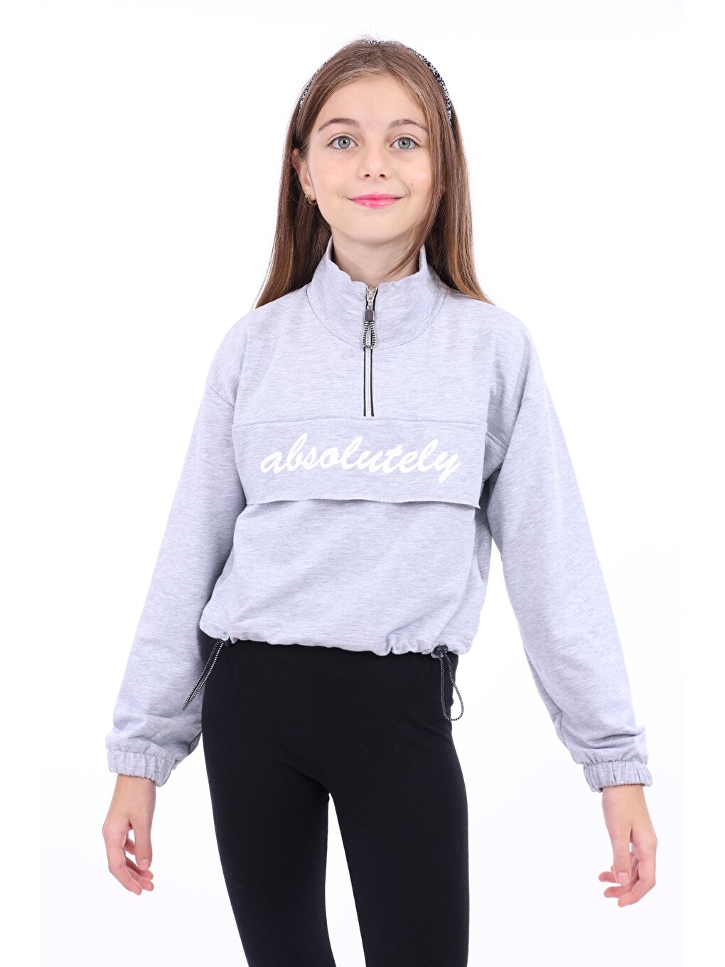 Gri Kız Çocuk Baskılı Sweatshirt-1