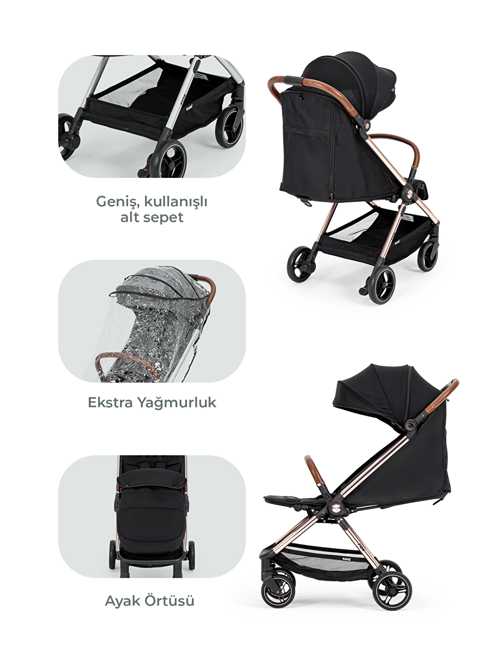 Fox Kabin Boy Bebek Arabası Siyah-3