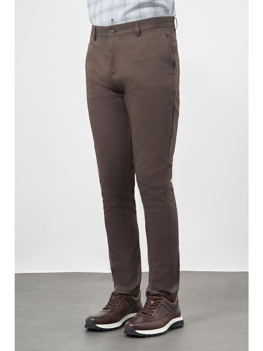 Kahverengi Koyu Camel Pamuklu Yandan Cepli Casual Slim Fit Chino Pantolon 1003245163-2