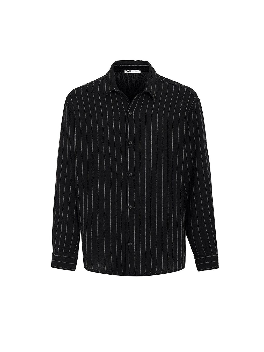 Çizgili Oversize Müslin Keten Gömlek Siyah-1