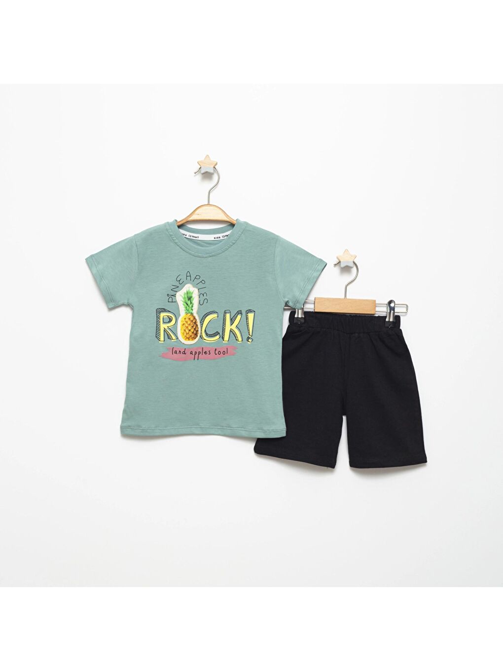Yeşil Rock Ananas Baskılı şortlu Takım 15267