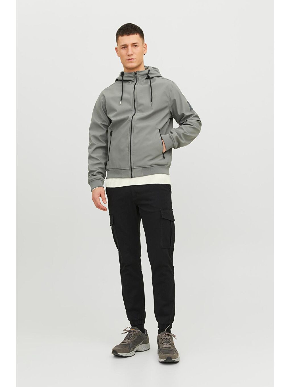 Jack & Jones Gri Jjebasıic Suya Dayanıklı Kapüşonlu Regular Fit Erkek Ceket 12236300 - 1