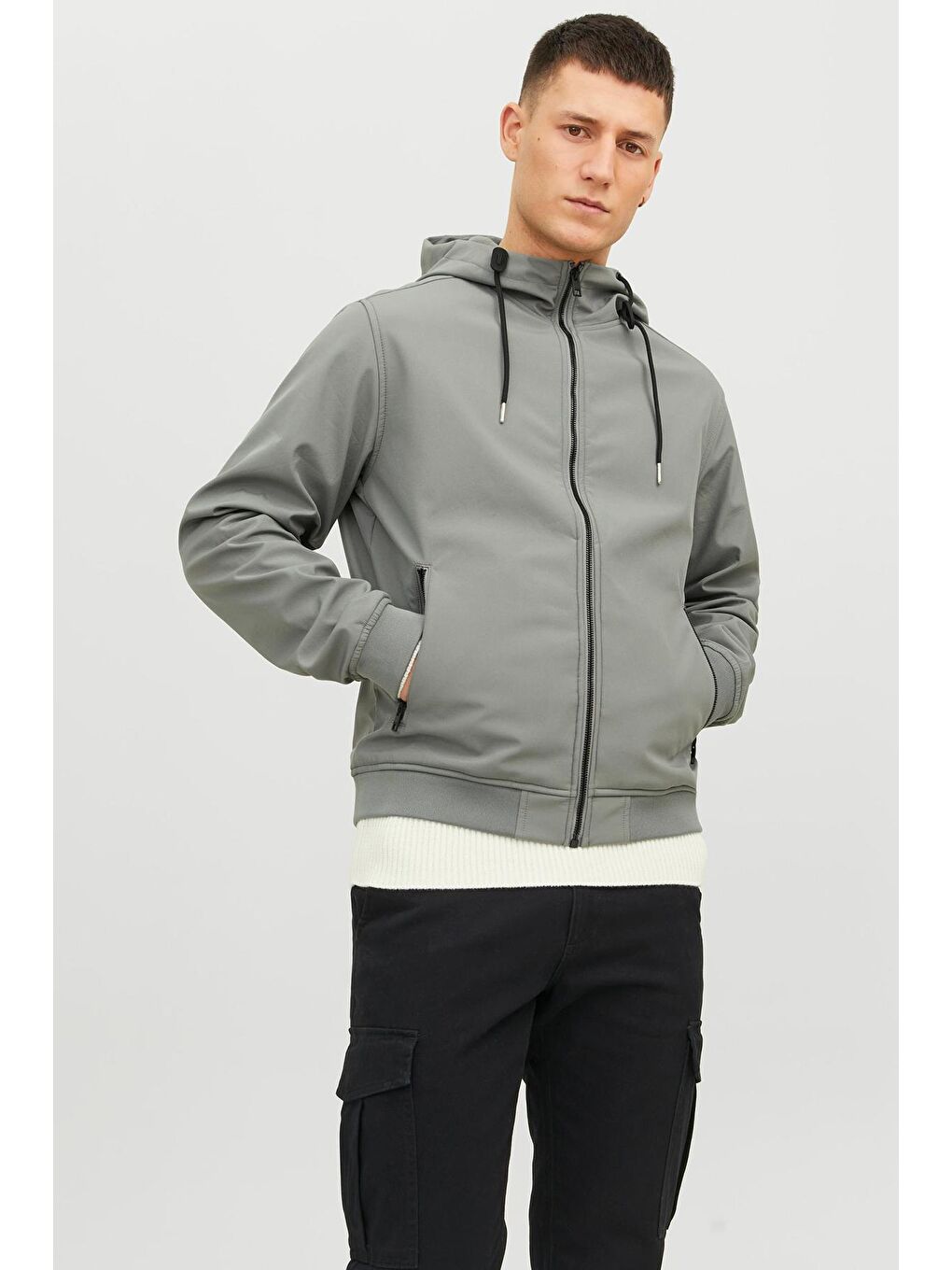 Jack & Jones Gri Jjebasıic Suya Dayanıklı Kapüşonlu Regular Fit Erkek Ceket 12236300 - 3