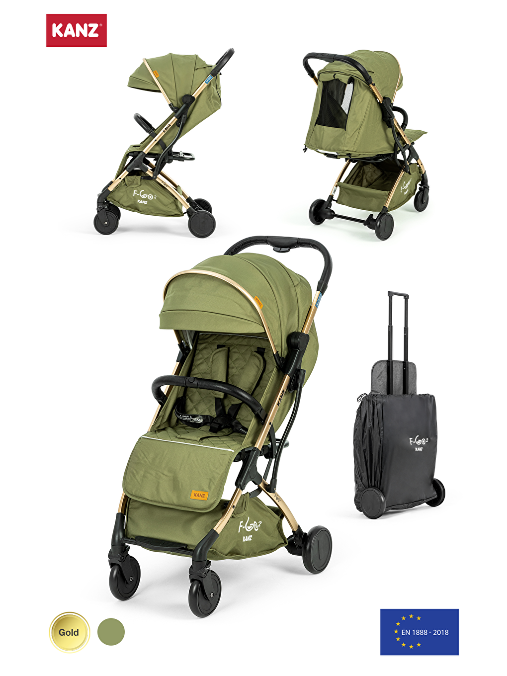 F-Go2 Kabin Boy Bebek Arabası Gold Yeşil-1
