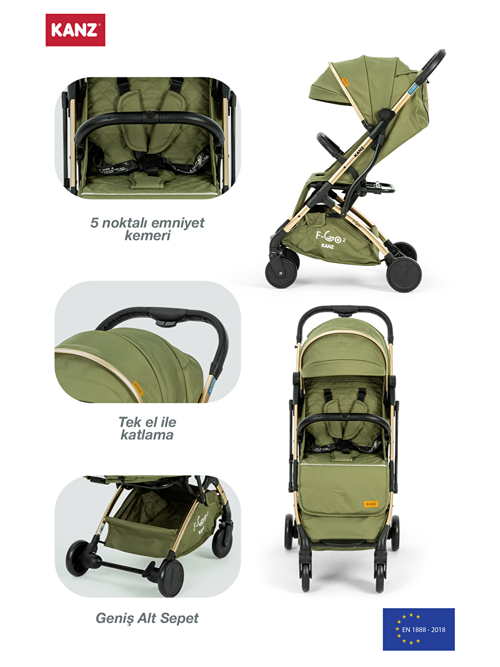 F-Go2 Kabin Boy Bebek Arabası Gold Yeşil-2