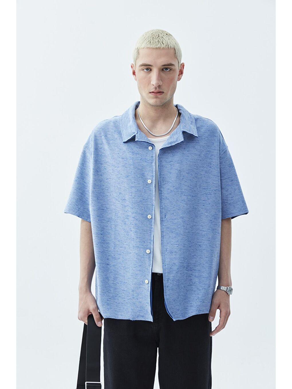 Oversize Keten Gömlek İndigo-1