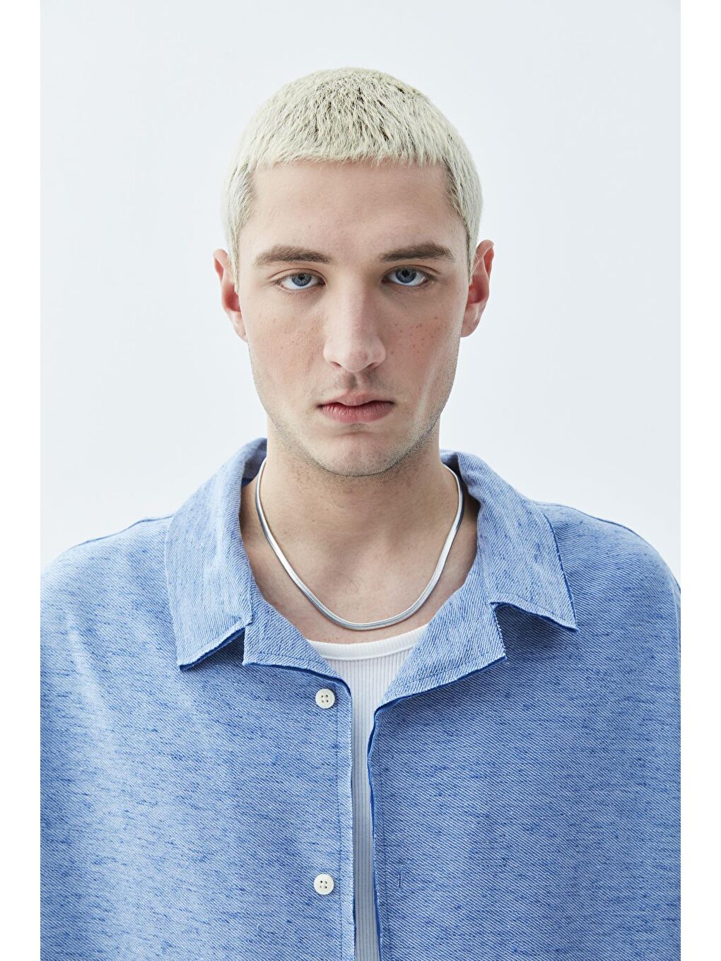 Oversize Keten Gömlek İndigo-2