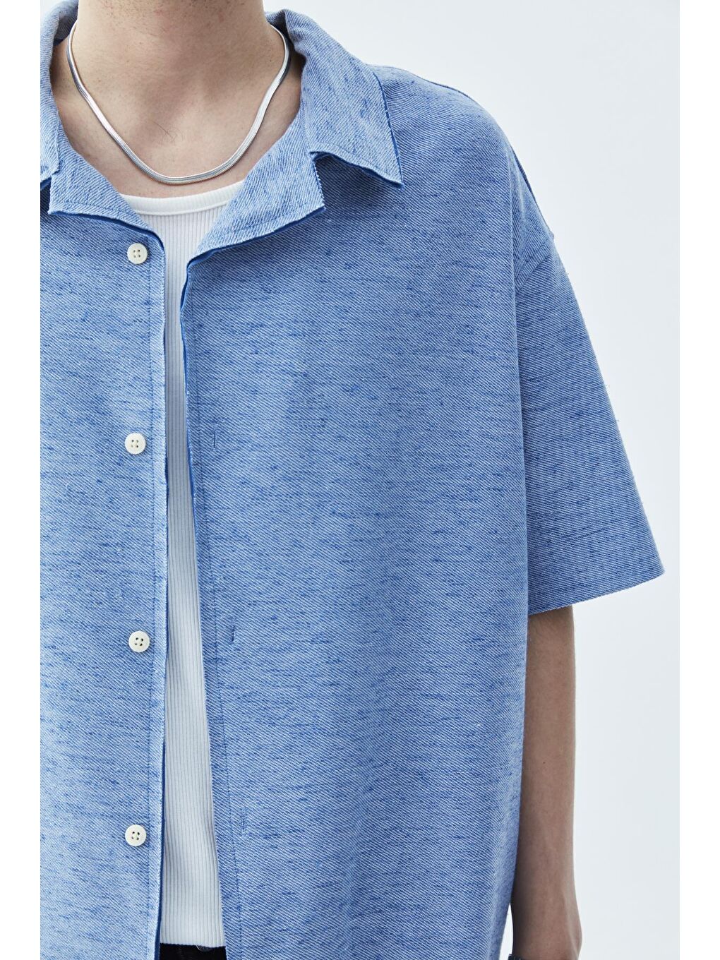 Oversize Keten Gömlek İndigo-3