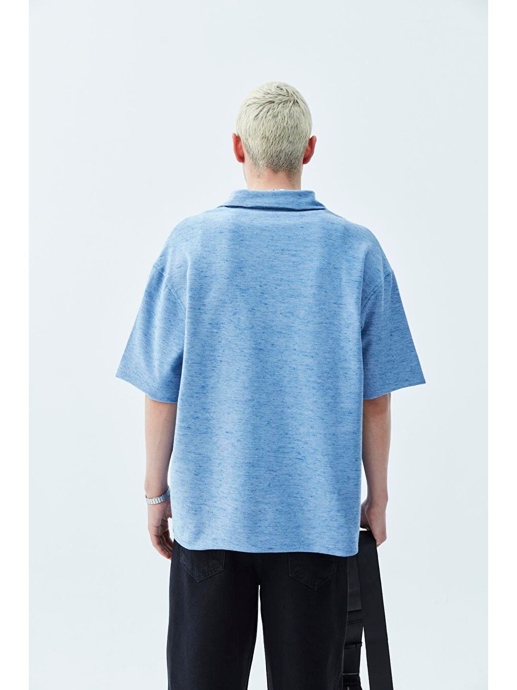 Oversize Keten Gömlek İndigo-5