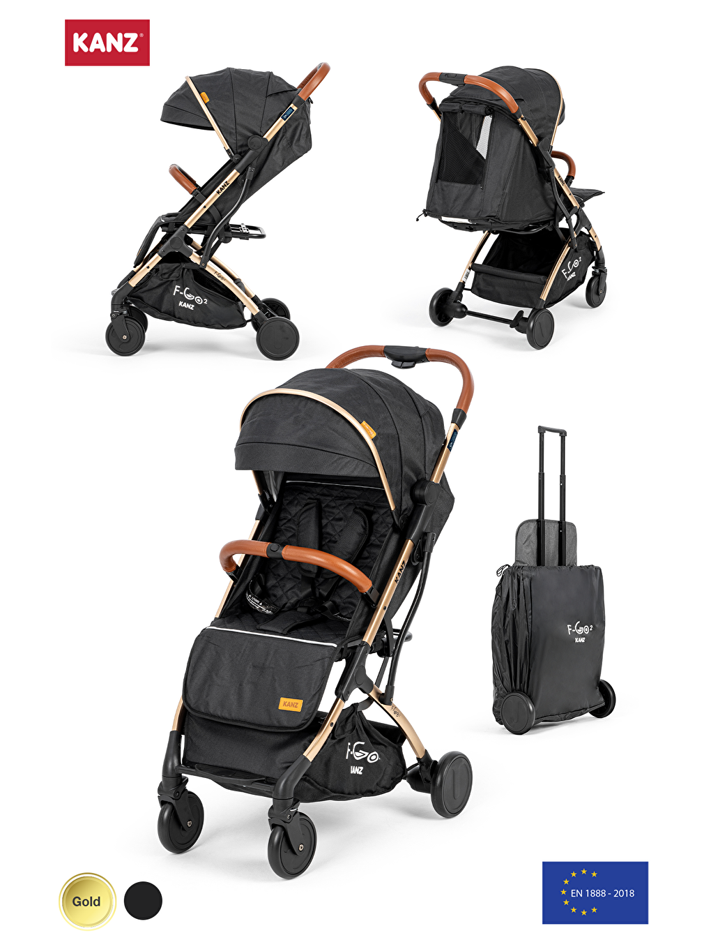 F-Go2 Kabin Boy Bebek Arabası Gold Siyah-1