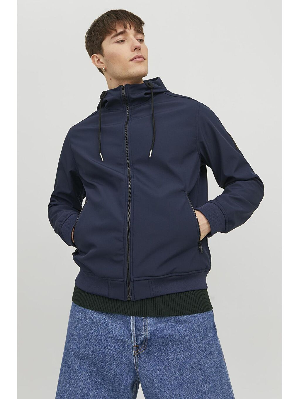 Jack & Jones Lacivert Jjebasıic Suya Dayanıklı Kapüşonlu Regular Fit Erkek Ceket 12236300