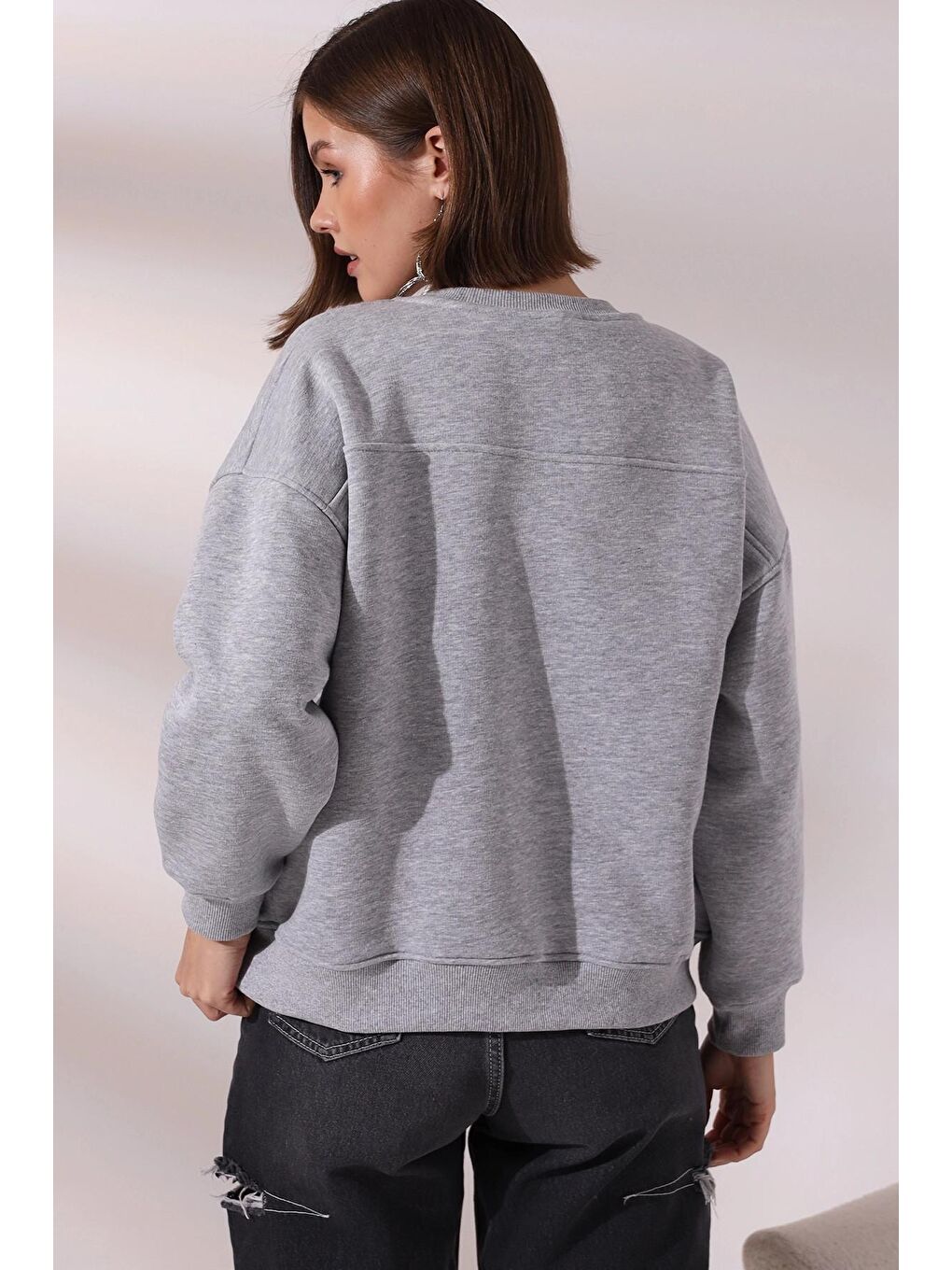 Gri Köpek Baskılı Sweatshirt-3