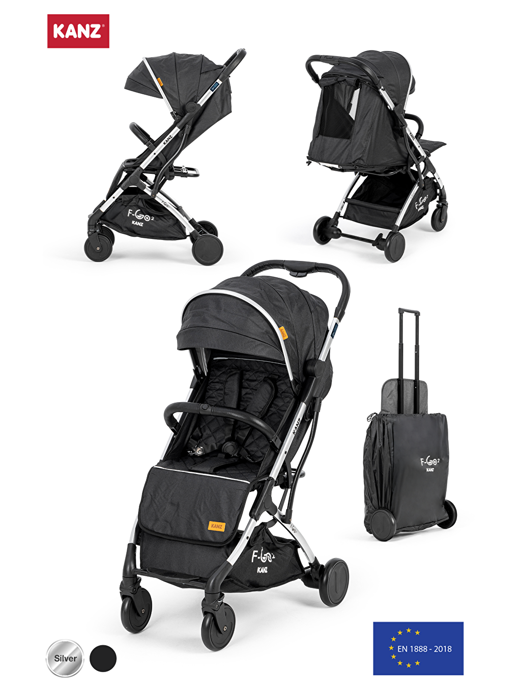 F-Go2 Kabin Boy Bebek Arabası Silver Siyah-1