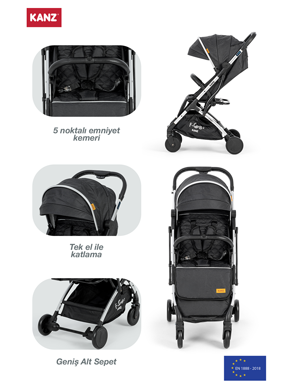 F-Go2 Kabin Boy Bebek Arabası Silver Siyah-2