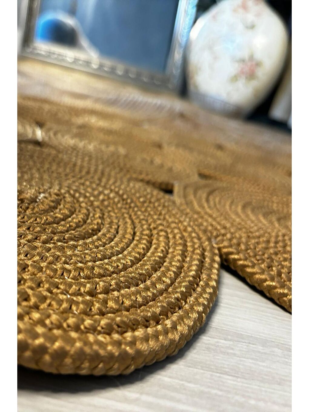 Bej Natural Jüt Halı El Dokuma Hasır Yolluk Bohem Jüt Kilim HMFJUT302 140 x 140 cm-2