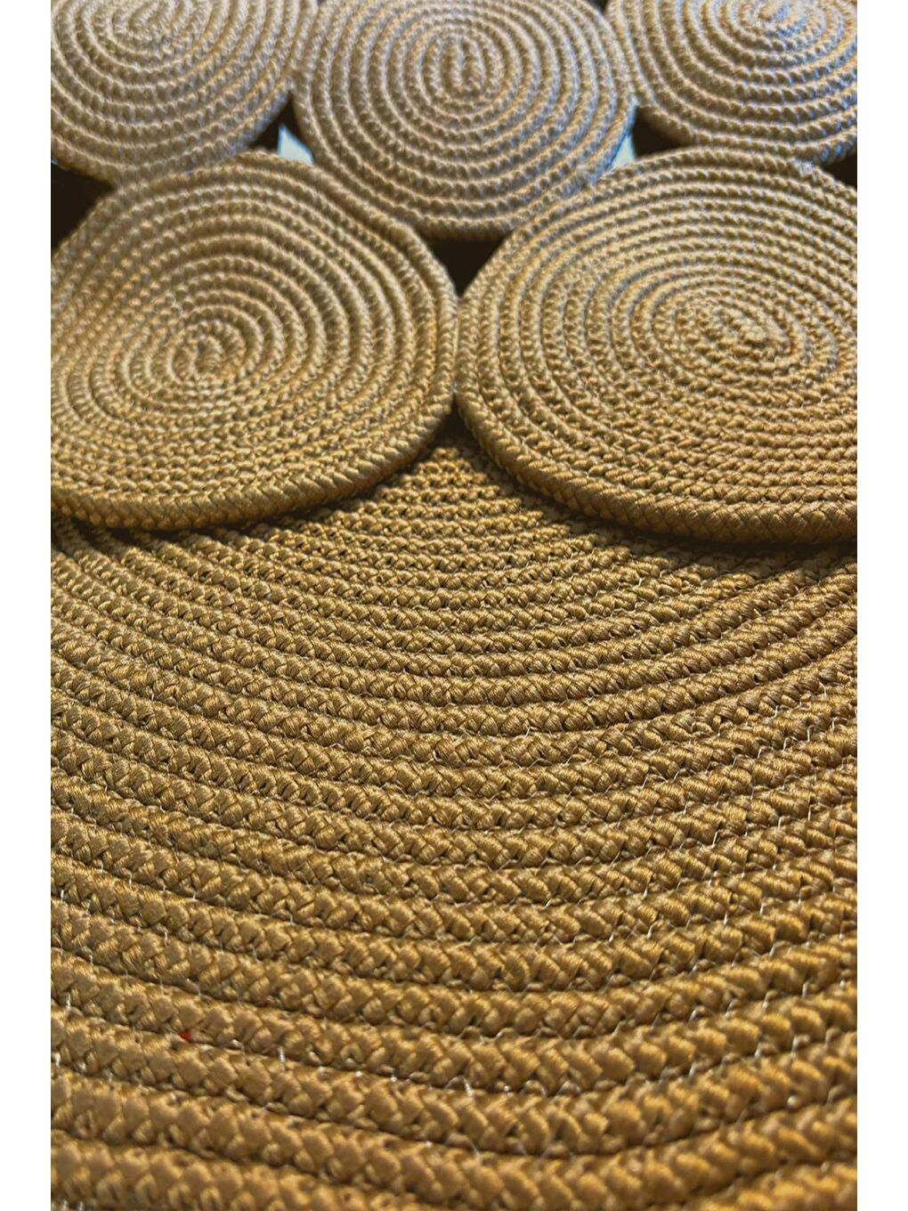 Bej Natural Jüt Halı El Dokuma Hasır Yolluk Bohem Jüt Kilim HMFJUT302 140 x 140 cm-3