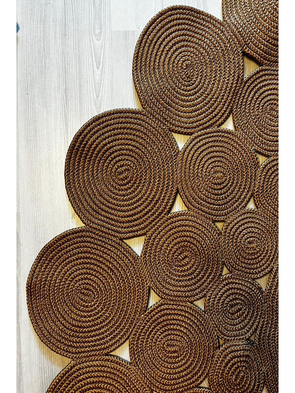 Bej Natural Jüt Halı El Dokuma Hasır Yolluk Bohem Jüt Kilim HMFJUT302 140 x 140 cm-5