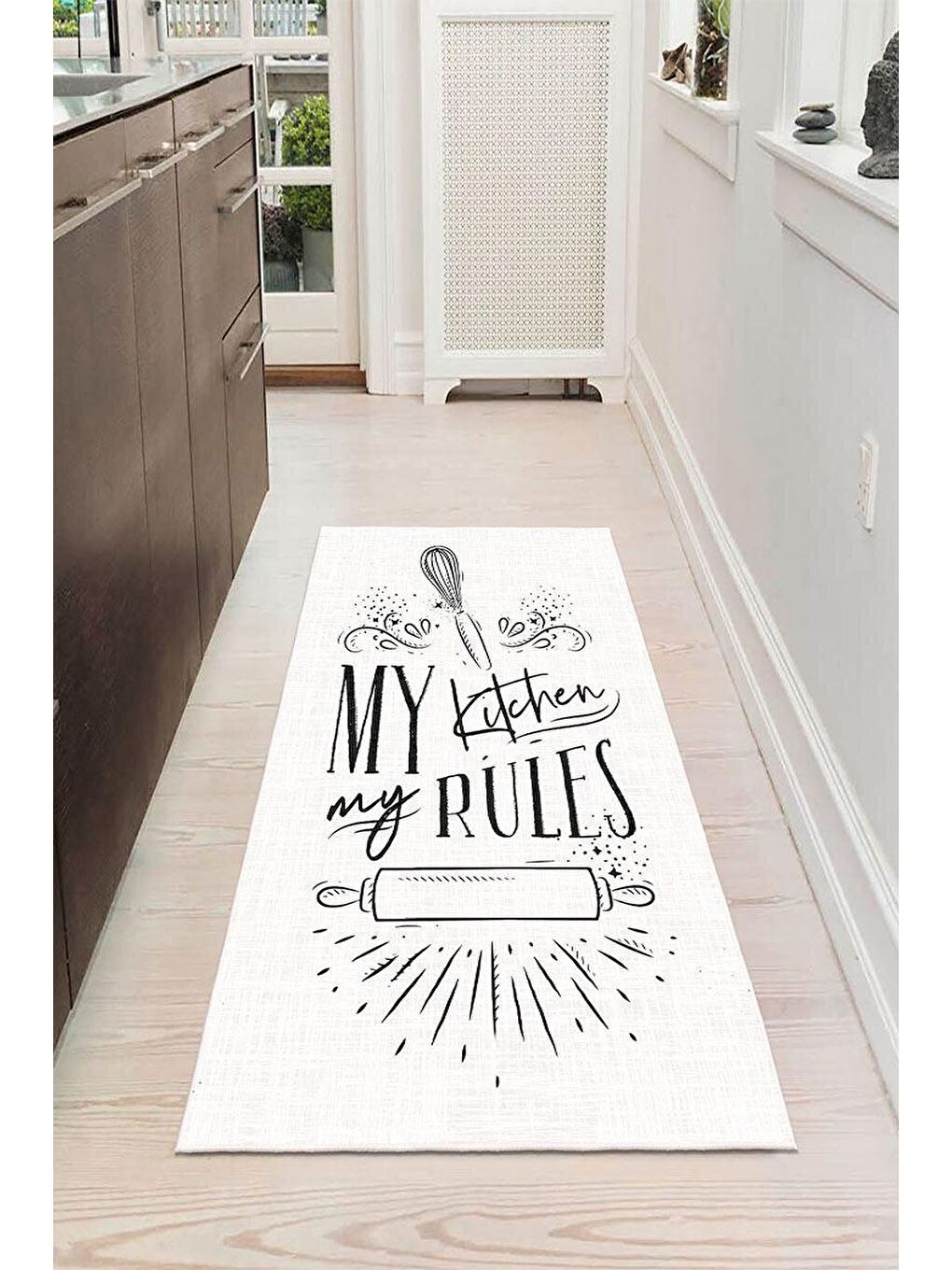 Beyaz Premium Kalite, Pamuk ve Kaydırmaz Taban, Yıkanabilir, Mutfak Halısı  160 x 230 cm-1