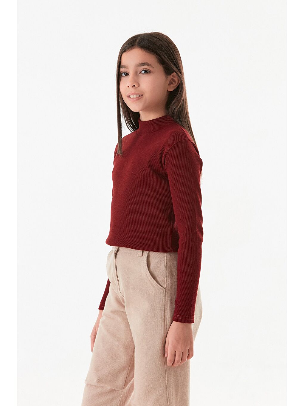 Bej %100 Pamuk Beli Lastikli Kız Çocuk Palazzo Pantolon-4